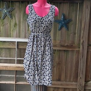 Ann Taylor Loft Blue & White Sleeveless Belted Midi Dress Size 4